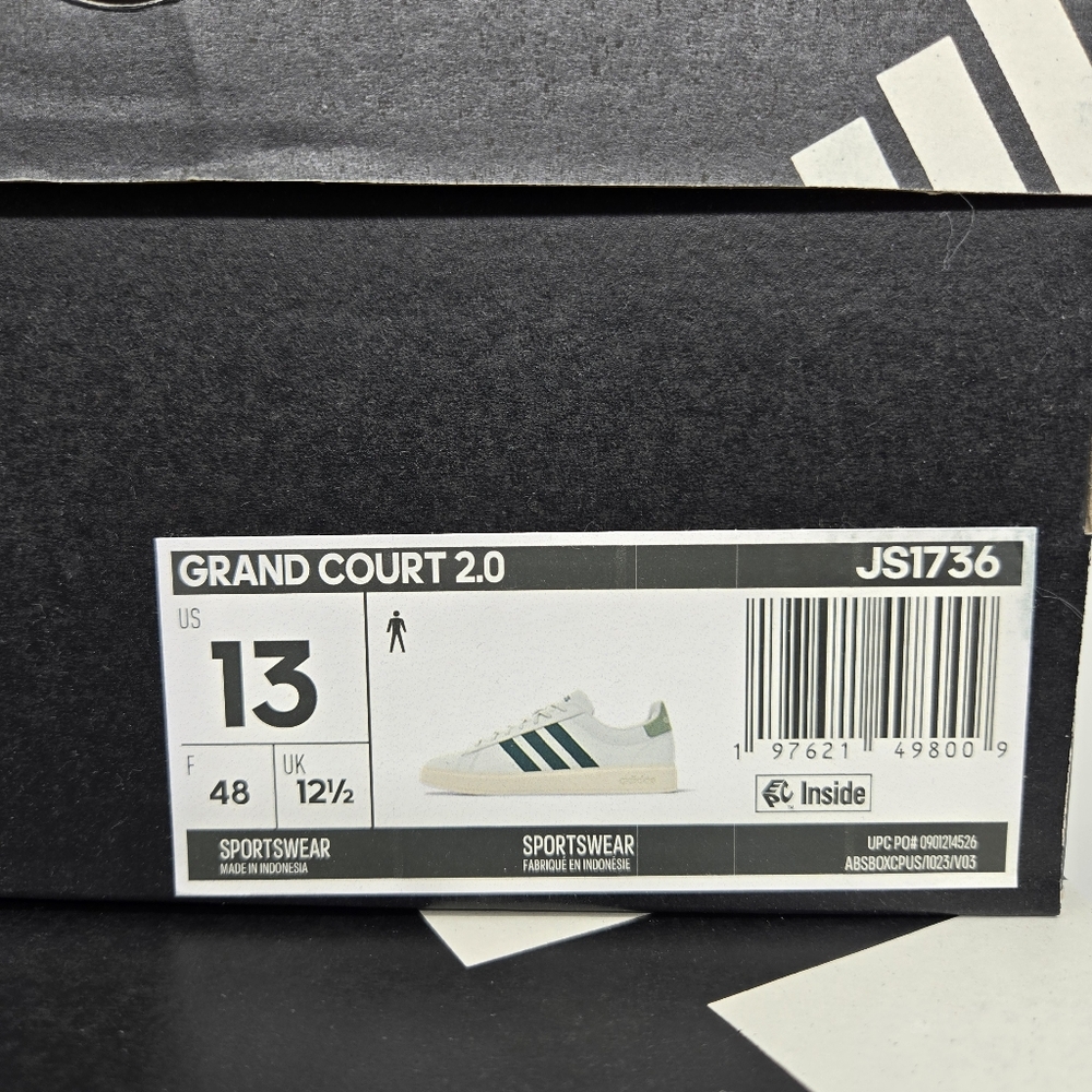 Adidas Men's Grand Court 2.0 JS1736 Off White Collegiate Green Shoes Size 13 New - Picture 8 of 8